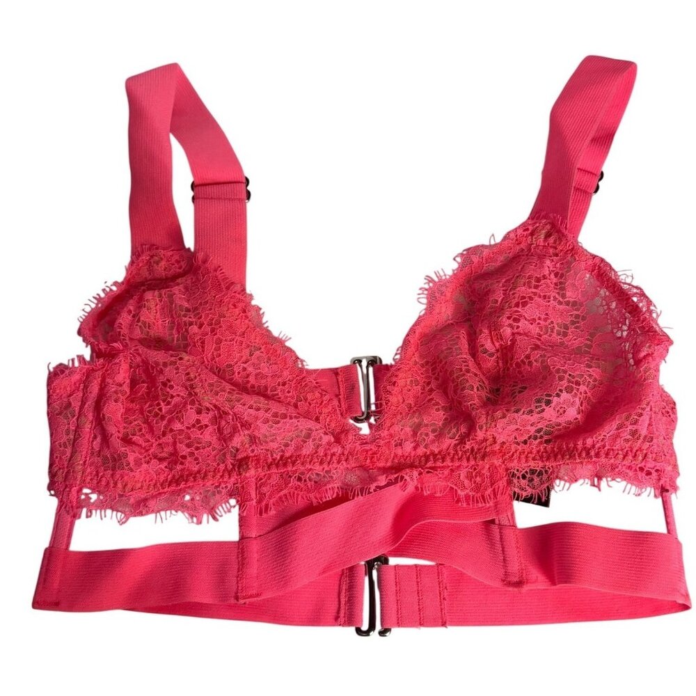 Victoria's Secret Strappy Triangle Bra Hot Pink Lace Sexy Bralette Women's Small